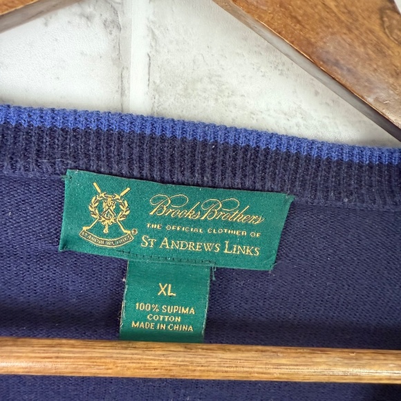 Brooks Brothers St Andrews Links Navy Argyle Supima V-Neck Pullover Sweater XL - Picture 3 of 7